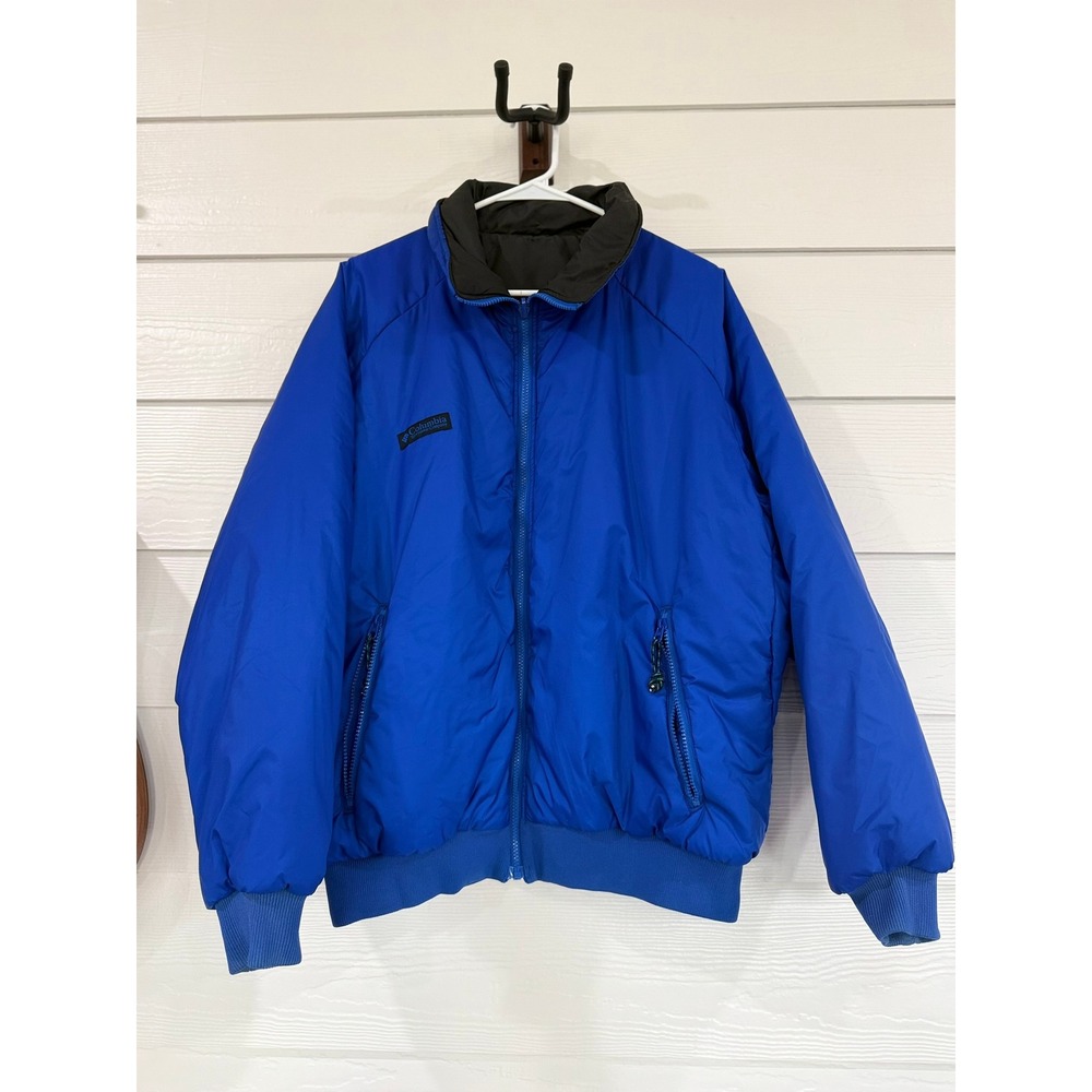 A- 82- Columbia Reversible Puffer Jacket Mens Large Blue Black Full Zip SM 5960